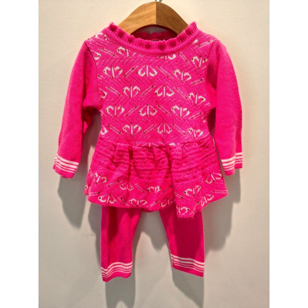 Self Design Woolen Co-Ordinate Warm Set in vibrant pink 12-18m